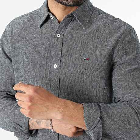 Tommy Jeans - Camisa Manga Larga Regular Fit Mezcla de Lino 2761 Azul Marino Jaspeado