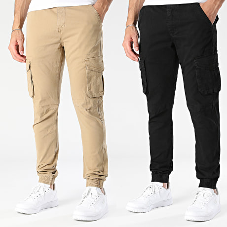 Fusional - Pack de 2 Pantalones Cargo Q05 Negro Camello