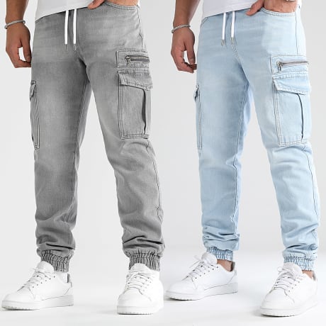 LBO - Pack de 2 Pantalones Jogging Cargo Relaxed Fit 3263 3206 Gris Wash Denim Wash