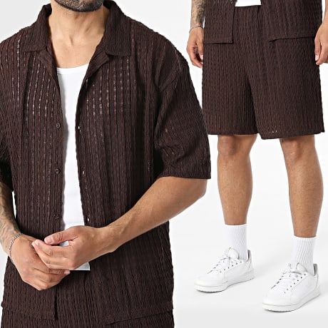 MTX - Set Hemd Kurzarm Und Jogging-Short Lochmuster 139 Braun