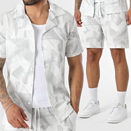 MTX - Set Hemd Kurzarm und texturierter Jogging-Short 252 Weiß Grau