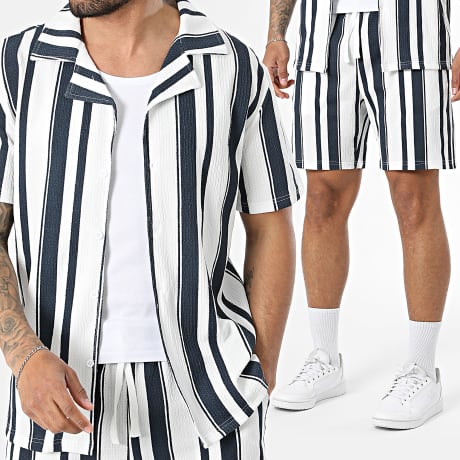 MTX - Set Kurzarmhemd Und Jogging-Short Mit Streifen 075 Dunkelblau Weiß
