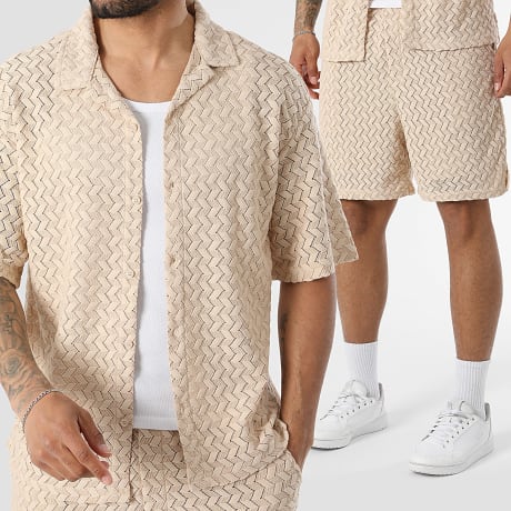 MTX - Set Hemd Kurzarm Und Jogginghose-Short Loch 137 Beige