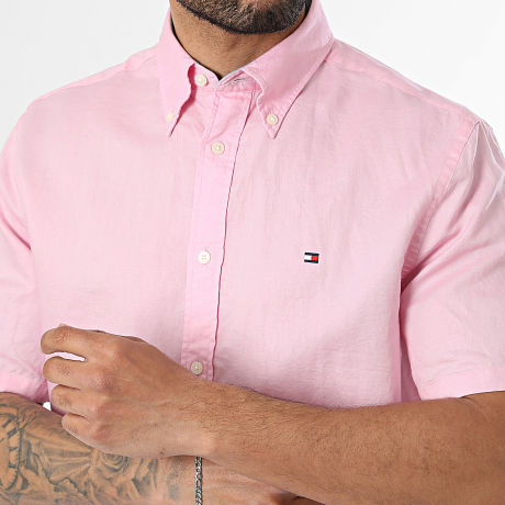 Tommy Hilfiger - Chemise Manches Courtes Regular Fit Linen Blend Solid 2450 Rose