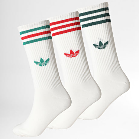 Adidas Originals - Pack de 3 Pares de Calcetines 3 Stripes High Crew KD8239 Blanco Verde Oscuro Rojo