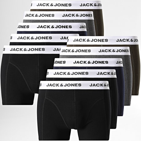 Jack And Jones - Lot De 10 Boxers Basic Noir Gris Anthracite Chiné Vert Kaki Bleu Marine