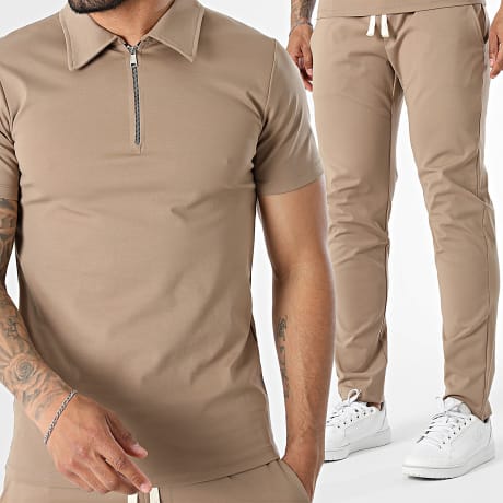 MTX - Poloshirt Kurzarm Mit Reißverschlusskragen Und Hose 1556 8394 Hellbraun