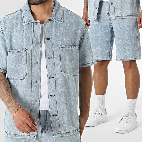 MTX - Set Jeans Hemd Kurzarm und Jeans Short Bandana 681 Denimblau