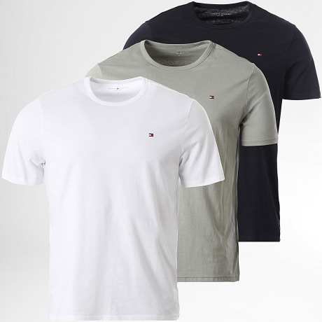 Tommy Hilfiger - Pack de 3 Camisetas 3870 Azul Marino Blanco Verde Kaki