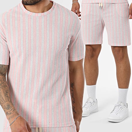 Uniplay - Conjunto Camiseta y Pantalón Corto de chándal a Rayas 214 217 Rosa Gris Blanco