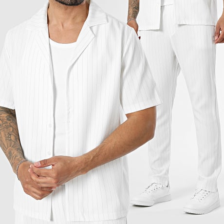 Uniplay - Conjunto Camisa de Manga Corta y Pantalón Vestir a Rayas 221 Blanco