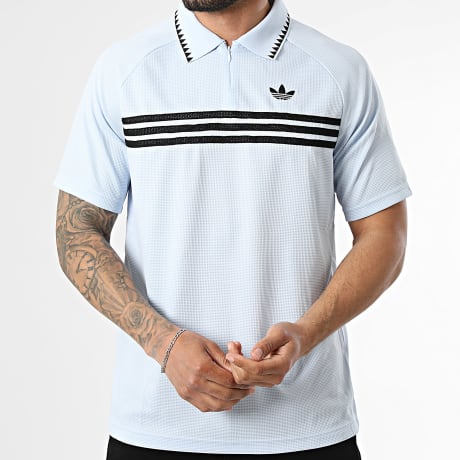 Adidas Originals - Polo de manga corta texturizado Chest Stripe KE3356 Azul claro