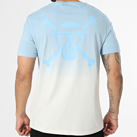 One Piece - Tee Shirt Gradient Skull Bleu Clair Beige Dégradé