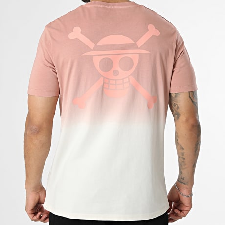 One Piece - Tee Shirt Gradient Skull Rose Beige Dégradé