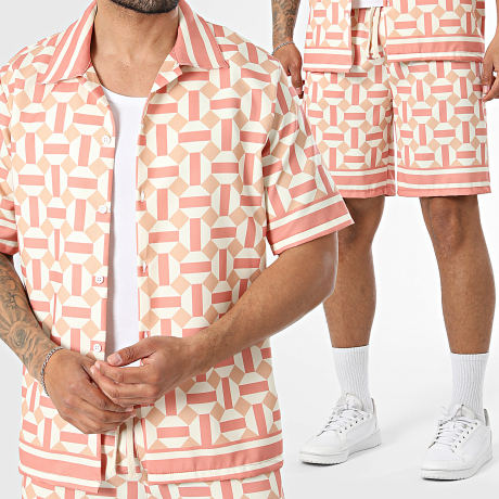 KZR - Conjunto Camisa Manga Corta Y Pantalón Corto de chándal 237 Beige Naranja