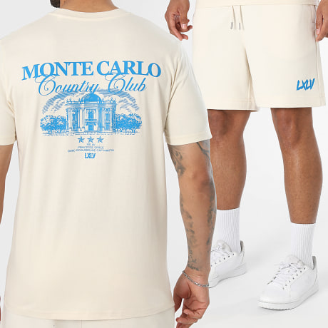 Luxury Lovers - Conjunto Camiseta y Pantalón Corto de chándal Monte Carlo Beige Azul