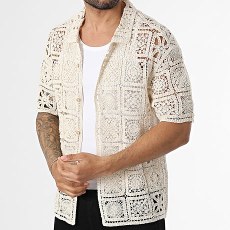 Uniplay - Camisa Manga Corta Crochet En Lino 232 Beige