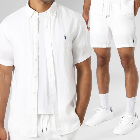 Polo Ralph Lauren - Ensemble Chemise Manches Courtes Et Short Chino En Lin Original Player Blanc