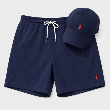 Polo Ralph Lauren - Ensemble Casquette Et Short De Bain Original Player Bleu Marine