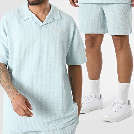 Puma - Co-ord Set Polo Korte Mouwen En Joggingbroek Short Essential Elevated 692560 692057 Lichtblauw