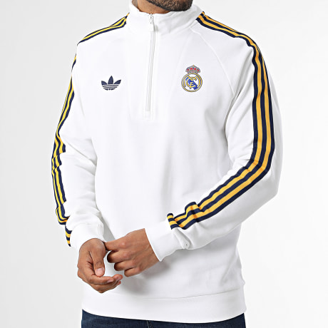 Adidas Originals - Felpa Collo con Zip A Bande Real Madrid Originals JZ9157 Bianco