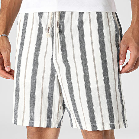 Teddy Smith - Short Met Strepen Linnen Darius 10417954D Lichtbeige Antracietgrijs Bruin