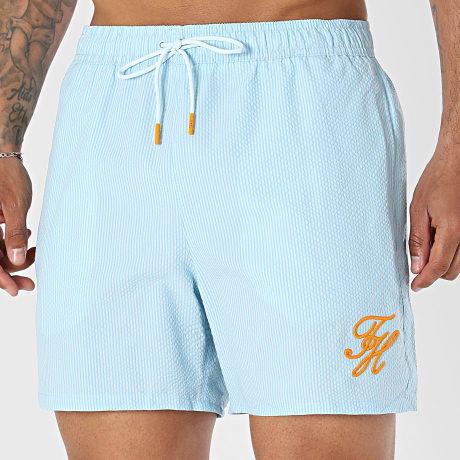 Tommy Hilfiger - Short De Bain A Rayures Drawstring Ithaca Script 3750 Bleu Clair Orange