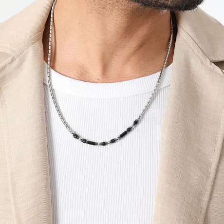 Frilivin - Collar 324 Plateado Negro