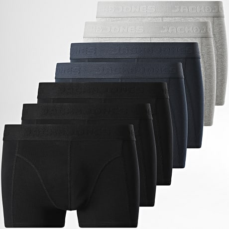 Jack And Jones - Lot De 7 Boxers Gilli Solid Noir Bleu Marine Gris Chiné