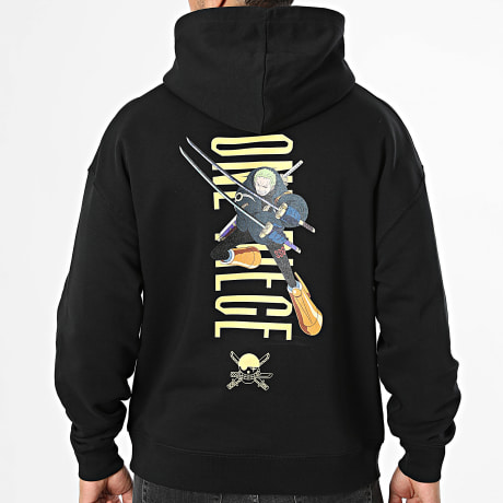 One Piece - Sudadera con capucha Relaxed Vertical Zoro Negro Amarillo