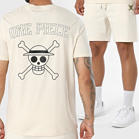 One Piece - Conjunto Camiseta Y Pantalón Corto de chándal Patch Oro Beige Negro