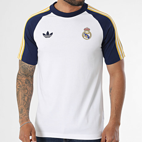 Adidas Originals - T-Shirt A Bande Real Madrid JZ9152 Blu Navy Bianco Giallo
