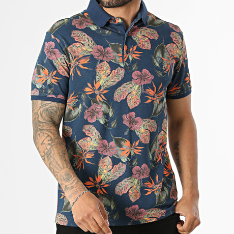 Classic Series - Polo Manga Corta Peter Azul Marino Naranja Floral