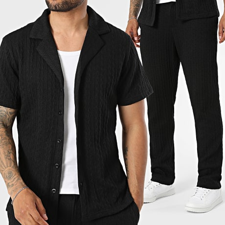 Fusional - Conjunto Camisa de Manga Corta y Pantalón Texturizado 133 Negro