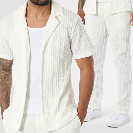 Fusional - Conjunto Camisa Manga Corta Y Pantalón Texturizado 133 Beige Claro