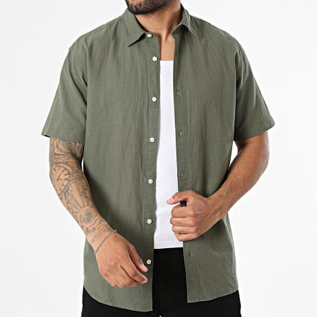 Jack And Jones - Chemise Manches Courtes Breeze Linen Vert Kaki
