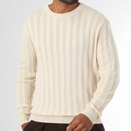 LBO - Trui Ronde Hals Verticale Patronen 2511 Lichtbeige