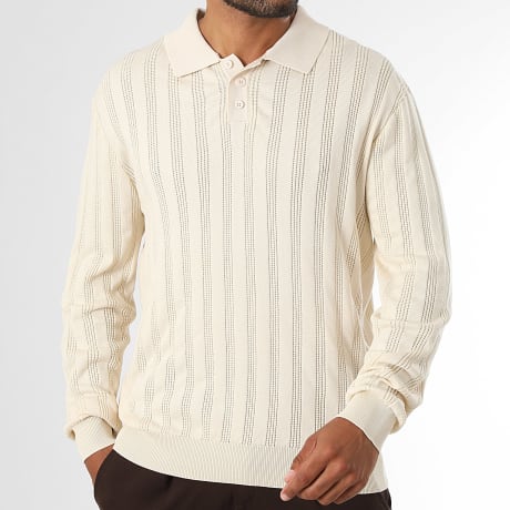 LBO - Trui Polo Hals Verticale Patronen 2512 Lichtbeige