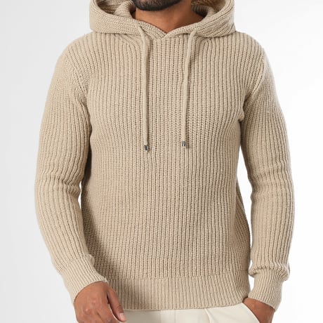 LBO - Trui Met Capuchon Grof Gebreid 2790 Donker Beige