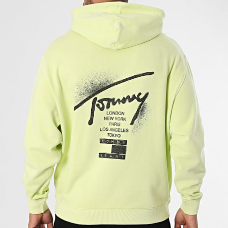 Tommy Jeans - Sweat Capuche Relaxed Fit Neon Washed Sign 2840 Vert Lime