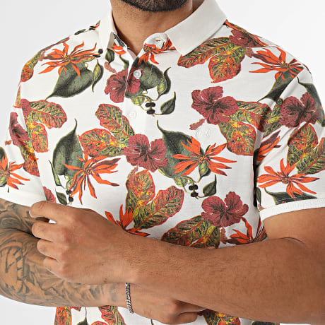 Classic Series - Polo Manga Corta Peter Blanco Naranja Floral