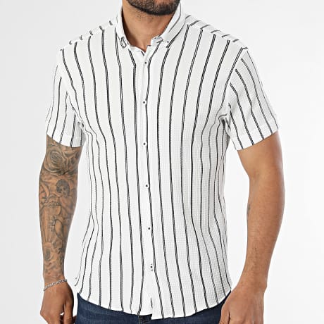 Classic Series - Chemise Manches Courtes A Rayures 012 Blanc Bleu Marine