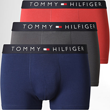 Tommy Hilfiger - Lot De 3 Boxers Stretch Cotton 3900 Rouge Bleu Marine Gris Anthracite