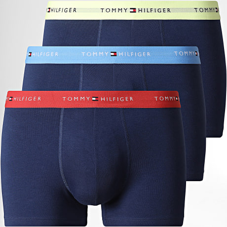 Tommy Hilfiger - Lot De 3 Boxers 3890 Bleu Marine Bleu Clair Jaune Rouge Brique