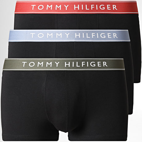 Tommy Hilfiger - Lot De 3 Boxers 3881 Noir Bleu Clair Rouge Brique Vert Kaki