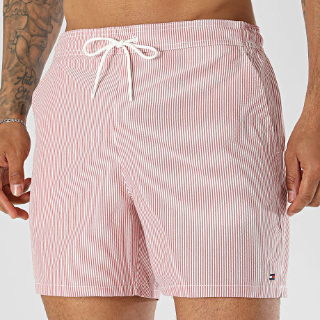 Tommy Hilfiger - Short De Bain Medium Drawstring Ithaca 3837 Bordeaux Blanc