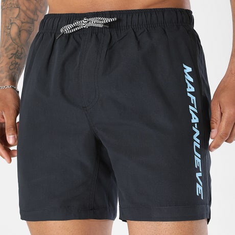 MA9 Mafia Nueve - Short De Bain Vertical Typo Noir Bleu Clair