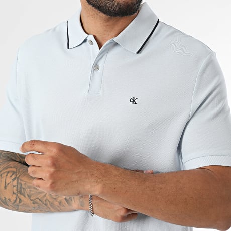 Calvin Klein - Polo Manches Courtes Refined Pique Tipped LC239 Bleu Clair