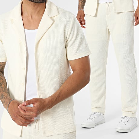 Fusional - Conjunto Camisa de Manga Corta y Pantalón Texturizado 132 Beige