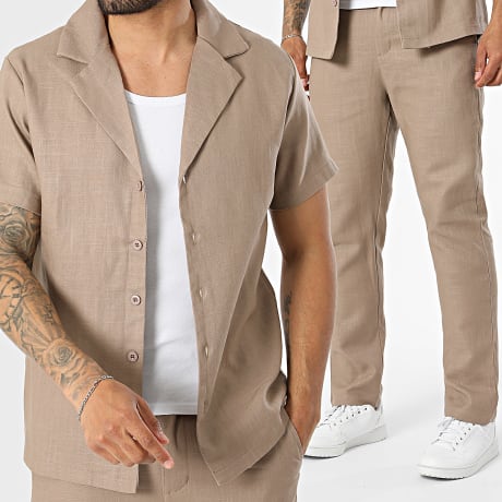 Fusional - Conjunto Camisa de Manga Corta y Pantalón Chino 155 Marrón Claro